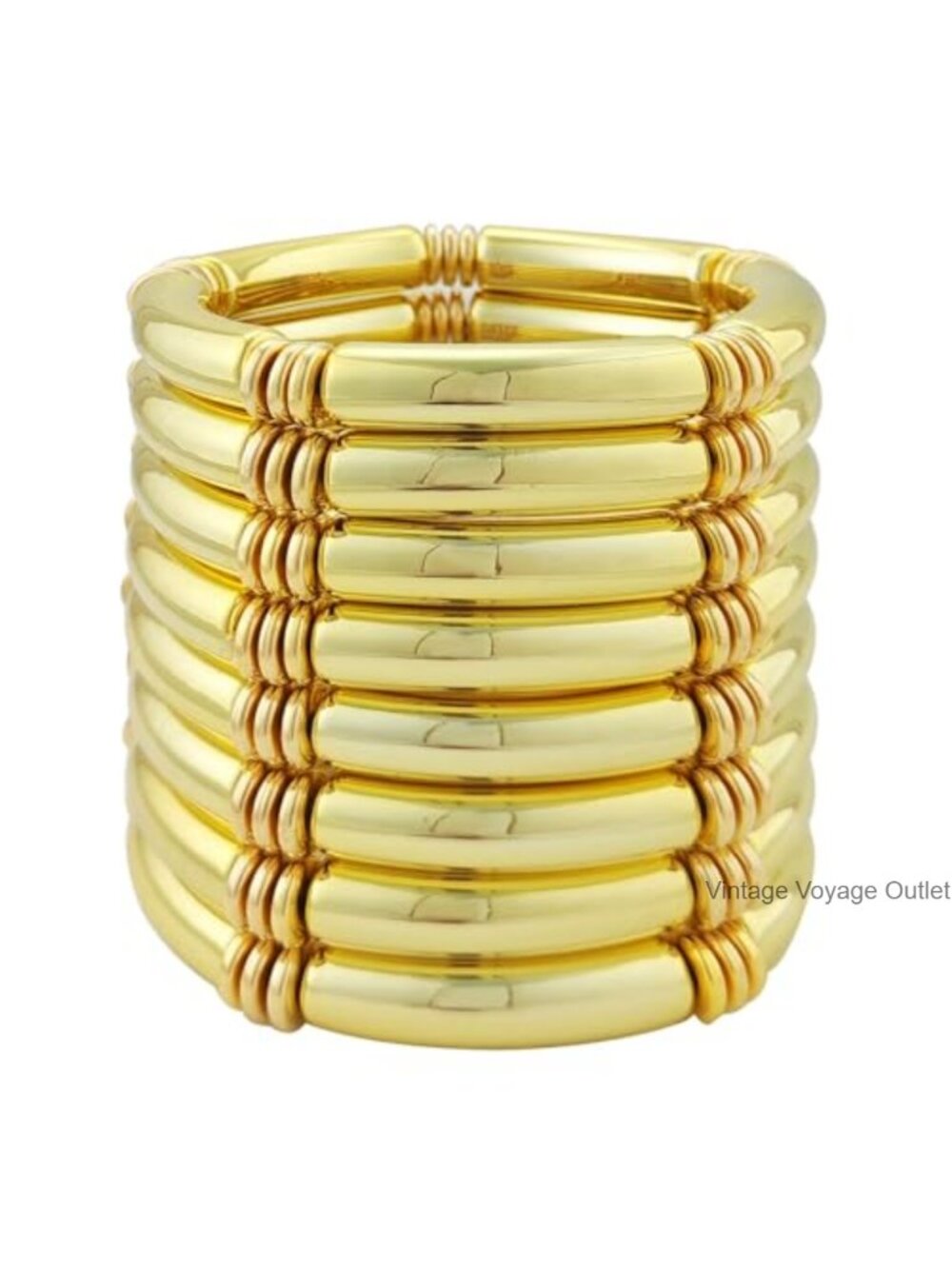 Chunky Gold Bangle Bracelet Set 8 Piece Stretch Open Cuff Stackable Layered